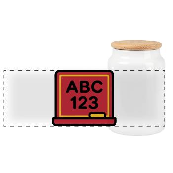 Schultafel ABC 123 Einschulung - Panorama Keksdose mit Holzdeckel - Weiß - Vorne