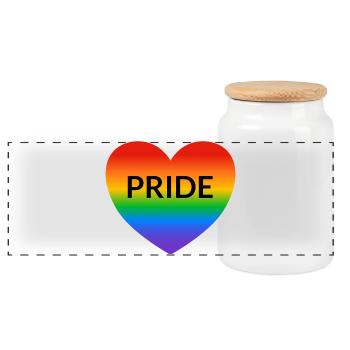 Pride Rainbow Heart LGBTQ Gay Pride Month - Panoramic Cookie Jar with Wooden Lid - white - Front
