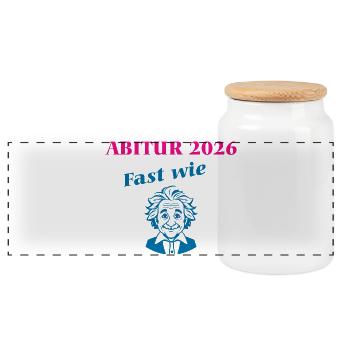 Abitur 2026 - Fast wie Einstein - Panorama Keksdose mit Holzdeckel - Weiß - Vorne