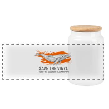 Whale & Vinyl Rescue Art - Panoramic Cookie Jar with Wooden Lid - white - Front