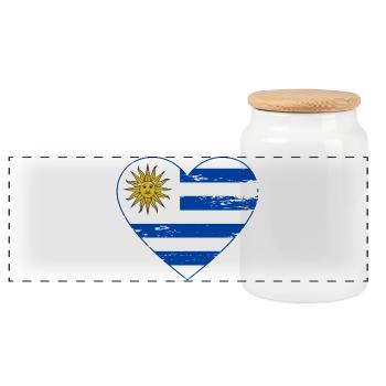 Uruguay_Flagge_Herz_used - Panoramic Cookie Jar with Wooden Lid - white - Front