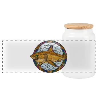 Stained Glass Shark Mosaic Illustration - Panoramic Cookie Jar with Wooden Lid - white - Front