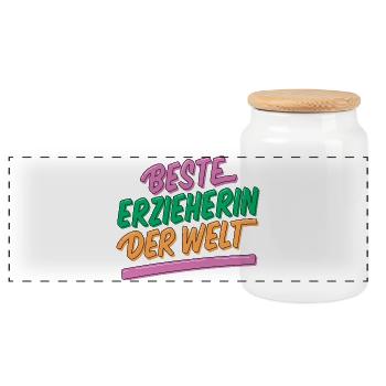 Beste Erzieherin der Welt - Panorama Keksdose mit Holzdeckel - Weiß - Vorne