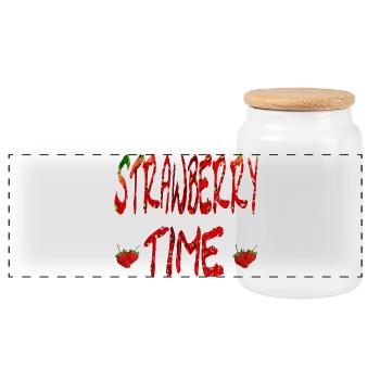 Strawberry lettering - Panoramic Cookie Jar with Wooden Lid - white - Front