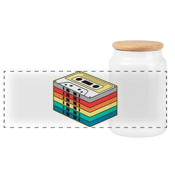 Vibrant Rainbow Cassette Tape - Panoramic Cookie Jar with Wooden Lid - white - Front