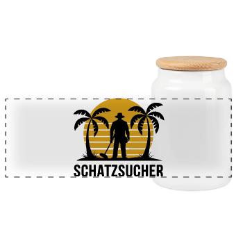 Schatzsucher Abenteuer Sonnenuntergang Palmen - Panorama Keksdose mit Holzdeckel - Weiß - Vorne