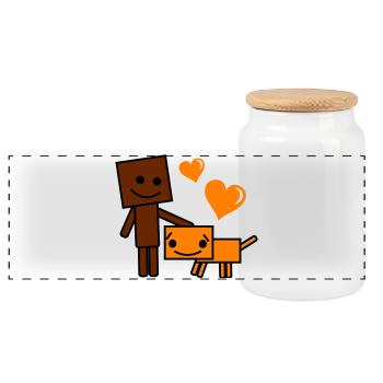 Chien et Buddy de dessins animés Ami du Cœur - Boîte à biscuits avec couvercle en bois - blanc - Devant
