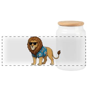 Löwe im Hawaii-Outfit - Panorama Keksdose mit Holzdeckel - Weiß - Vorne