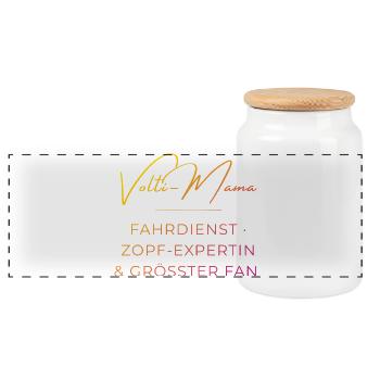 Volti-Mama: Lustiger Voltigier Spruch für Mütter - Panorama Keksdose mit Holzdeckel - Weiß - Vorne