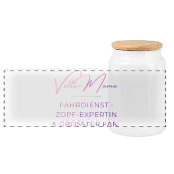 Volti-Mama: Lustiger Voltigier Spruch für Mütter - Panorama Keksdose mit Holzdeckel - Weiß - Vorne