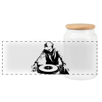Dj Drawing - Panoramic Cookie Jar with Wooden Lid - white - Front