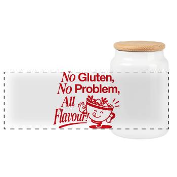 No Gluten No Problem Funny Flour - Panoramic Cookie Jar with Wooden Lid - white - Front