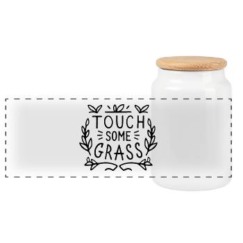 Touch grass mental health stress relief - Panoramic Cookie Jar with Wooden Lid - white - Front