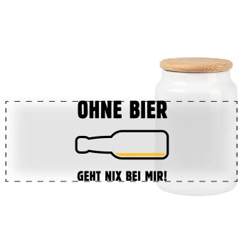 Ohne Bier Geht Nix Bei Mir! (Bierchen / POS 2C) - Panorama Keksdose mit Holzdeckel - Weiß - Vorne