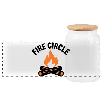Campfire Fire Pit Camping Boy Scout - Panoramic Cookie Jar with Wooden Lid - white - Front