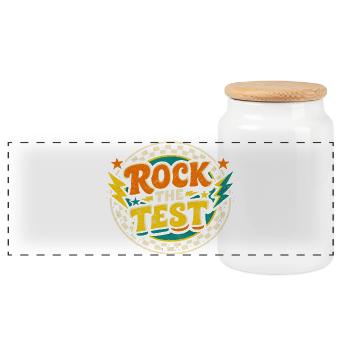 Rock The Test Motivation School | Gift Review Pro - Panoramic Cookie Jar with Wooden Lid - white - Front