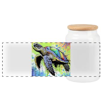 turtle - Panoramic Cookie Jar with Wooden Lid - white - Front
