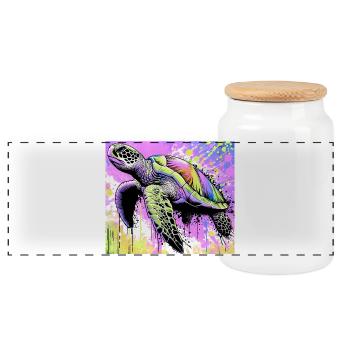 turtle - Panoramic Cookie Jar with Wooden Lid - white - Front
