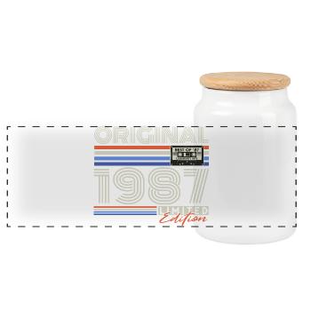 Cadeau d’anniversaire rétro vintage original de 1987 - Boîte à biscuits avec couvercle en bois - blanc - Devant