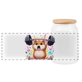 Strength hamster weightlifting - Panoramic Cookie Jar with Wooden Lid - white - Front