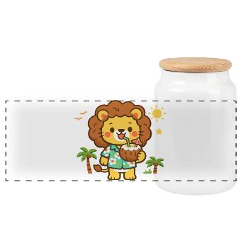 Strandlöwe im Aloha-Outfit - Panorama Keksdose mit Holzdeckel - Weiß - Vorne