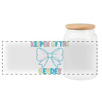 Gender Reveal Keeper Of The Gender Baby Shower - Panoramic Cookie Jar with Wooden Lid - white - Front