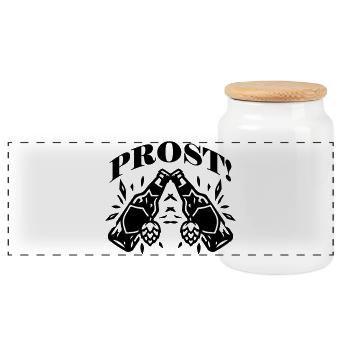 Prost Bierflasche Bier Anstoßen - Panorama Keksdose mit Holzdeckel - Weiß - Vorne