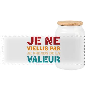 Je Ne Vieillis Pas Je Prends De La Valeur T-Shi... - Boîte à biscuits avec couvercle en bois - blanc - Devant