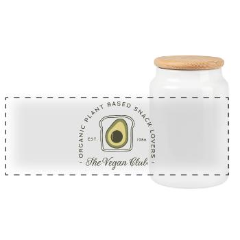 Vegan club avocado lover group - Panoramic Cookie Jar with Wooden Lid - white - Front