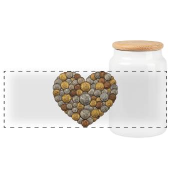 Heart of Coins - Panoramic Cookie Jar with Wooden Lid - white - Front