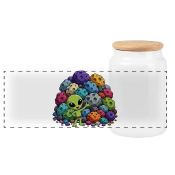 Petit extraterrestre vert devant des météores colorés - Boîte à biscuits avec couvercle en bois - blanc - Devant
