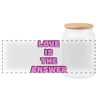 L’amour est la réponse : lettres roses audacieuses - Boîte à biscuits avec couvercle en bois - blanc - Devant