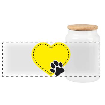 Cœur jaune personnalisable avec patte de chien - Boîte à biscuits avec couvercle en bois - blanc - Devant