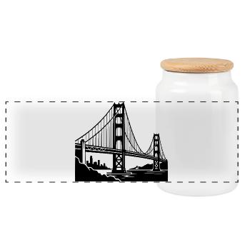 Golden Gate Bridge - Panoramic Cookie Jar with Wooden Lid - white - Front