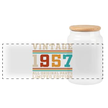 70 Years 1957 Vintage Retro Birthday Gift - Panoramic Cookie Jar with Wooden Lid - white - Front