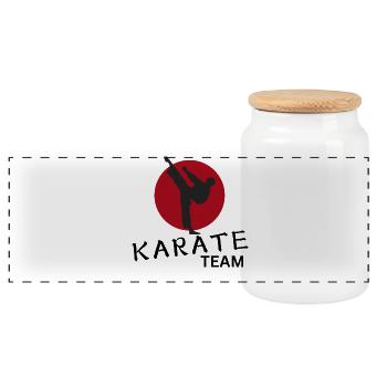 Silhouette Kick Against Red Circle - Panoramic Cookie Jar with Wooden Lid - white - Front