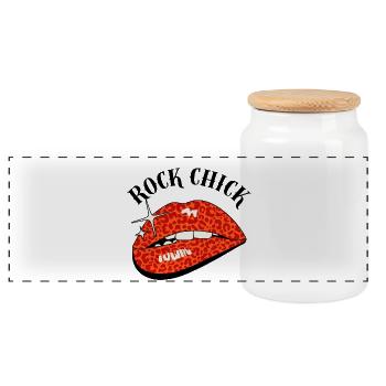 Leopard Lip Pop Art - Panoramic Cookie Jar with Wooden Lid - white - Front