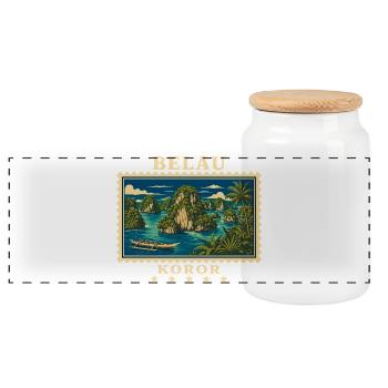 Palau Koror Vintage Travel Brand - Panoramic Cookie Jar with Wooden Lid - white - Front