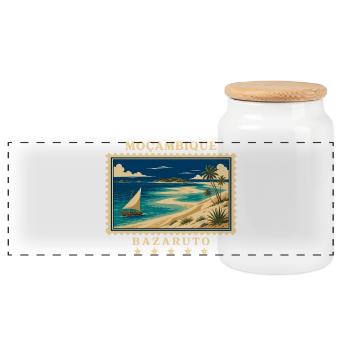 Mosambik Bazaruto Vintage Reisemarke - Panorama Keksdose mit Holzdeckel - Weiß - Vorne