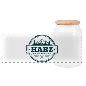 Resin Explorers | Vintage Adventure Badge - Panoramic Cookie Jar with Wooden Lid - white - Front