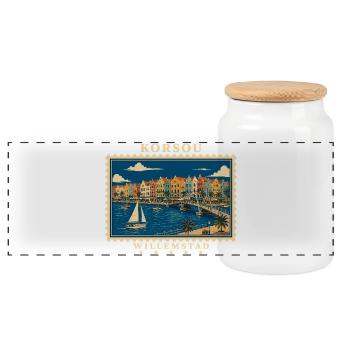 Curaçao Willemstad Vintage Reisemarke - Panorama Keksdose mit Holzdeckel - Weiß - Vorne