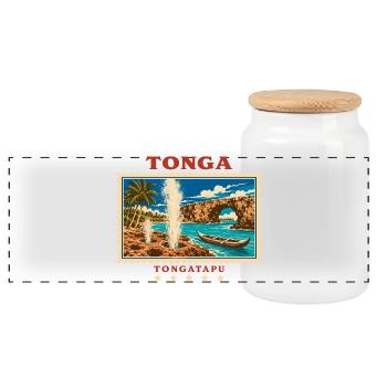 Marque de voyage vintage Tonga Tongatapu - Boîte à biscuits avec couvercle en bois - blanc - Devant