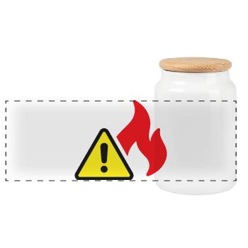 Brandwarnung Flammenschutzsymbol mit festem Symbol - Panorama Keksdose mit Holzdeckel - Weiß - Vorne