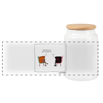 Toast comes to the doctor - Panoramic Cookie Jar with Wooden Lid - white - Front