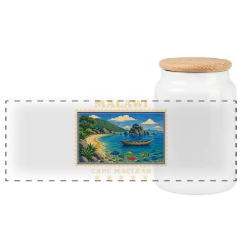 Malawi Cape Maclear Vintage Travel Brand - Panoramic Cookie Jar with Wooden Lid - white - Front