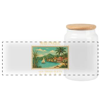 Martinique Les Trois-Îlets Vintage Reisemarke - Panorama Keksdose mit Holzdeckel - Weiß - Vorne