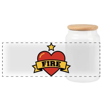 Fire Brigade Heart Fire Crest - Panoramic Cookie Jar with Wooden Lid - white - Front
