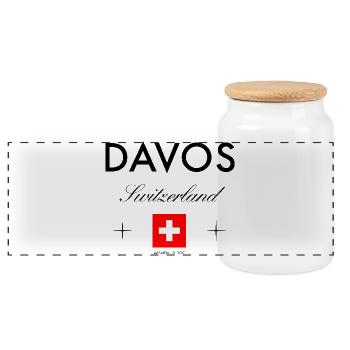 Davos Switzerland Coordinates Travel Souvenir - Panoramic Cookie Jar with Wooden Lid - white - Front