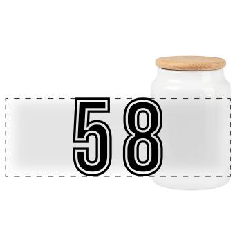 58 Number Symbol - Panoramic Cookie Jar with Wooden Lid - white - Front