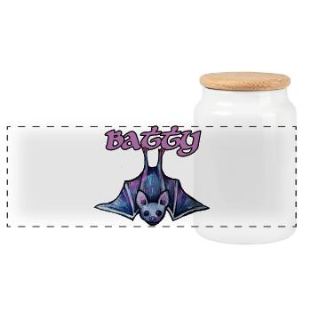 Batty Neon Bat Illustration - Panoramic Cookie Jar with Wooden Lid - white - Front